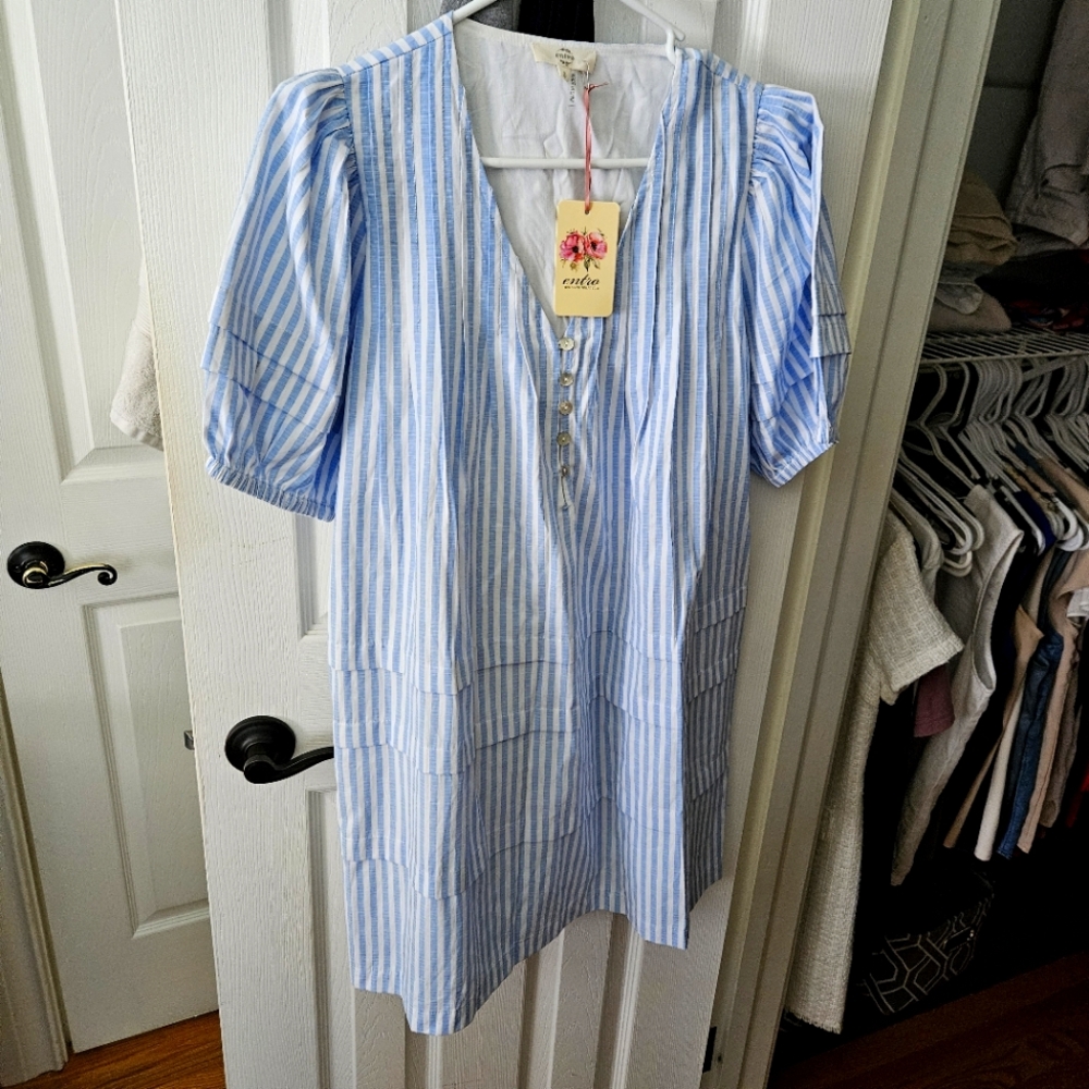Entro Blue and White Striped Dress